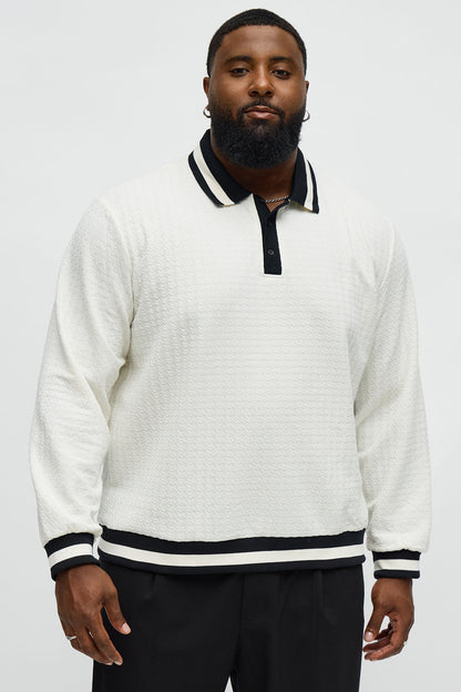 Andrew Textured Knit Long Sleeve Polo - Cream/combo