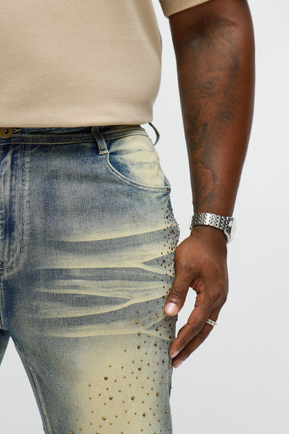 Stacked Skinny Flare Be Jeweled Up Jeans - Light Wash