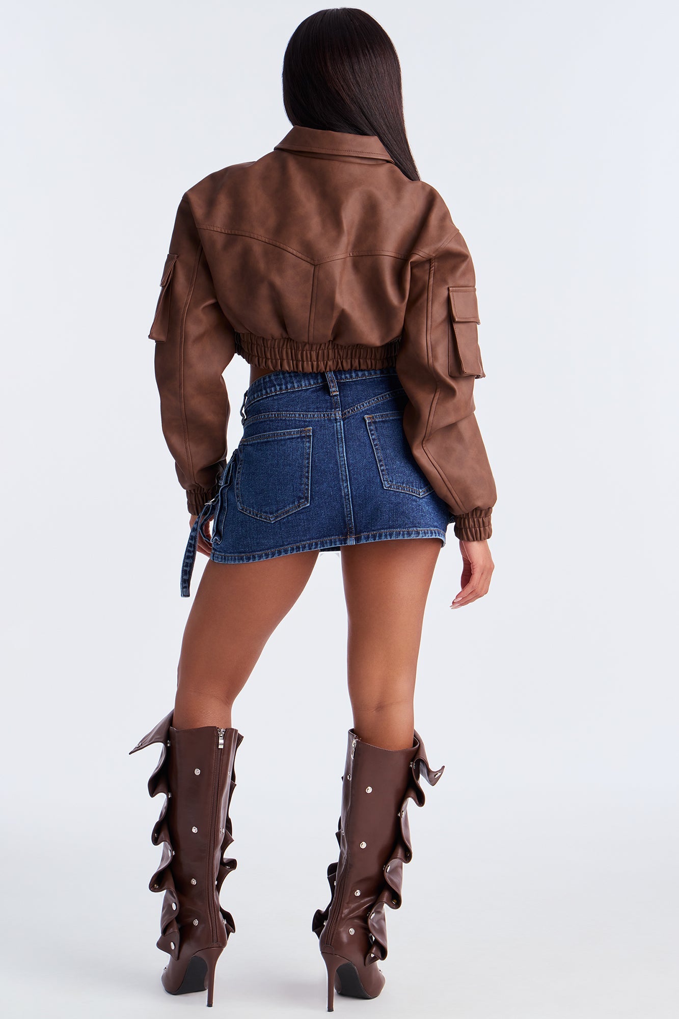 Set New Limits Denim Cargo Mini Skirt - Dark Wash