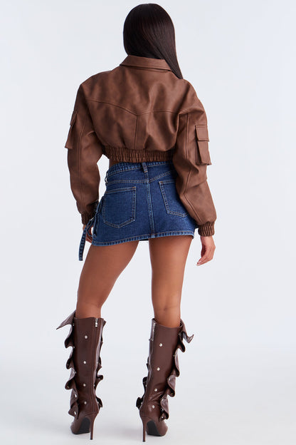 Set New Limits Denim Cargo Mini Skirt - Dark Wash