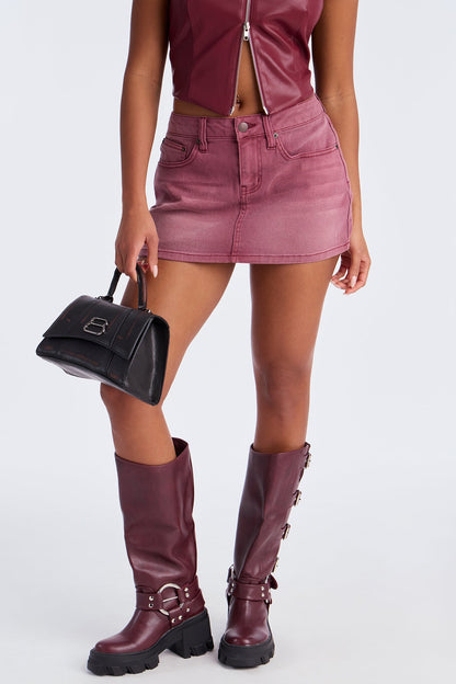 The Ultimate Denim Micro Mini Skirt - Burgundy