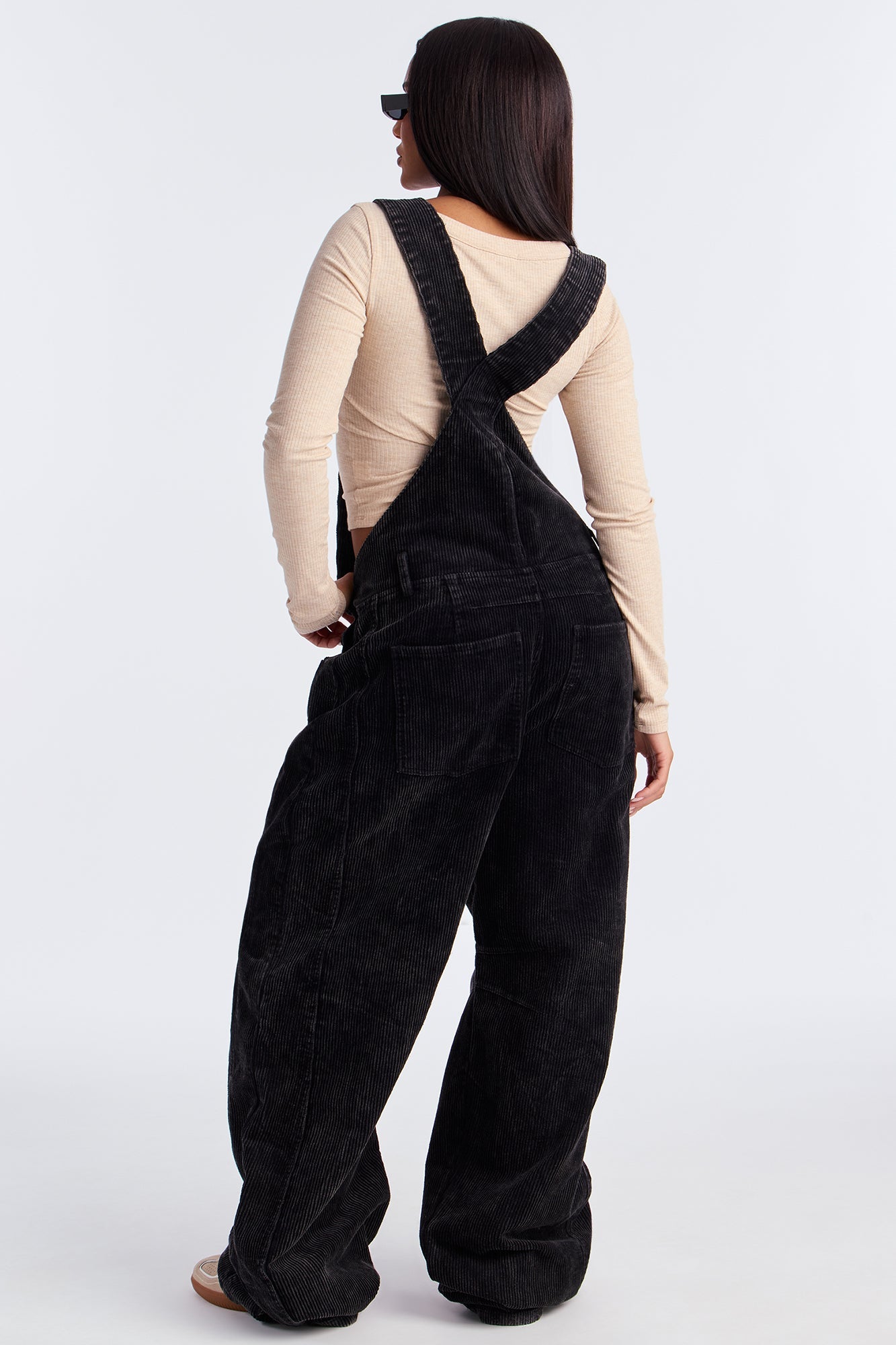 Brielle Washed Corduroy Overalls Jumpsuit - Black