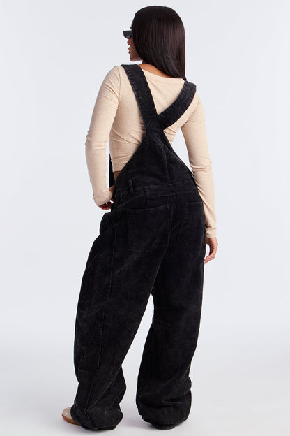 Brielle Washed Corduroy Overalls Jumpsuit - Black