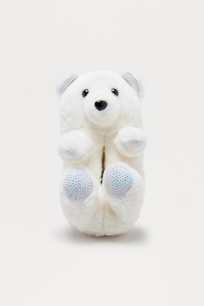 Lovey Rhinestone Bear Slippers - White