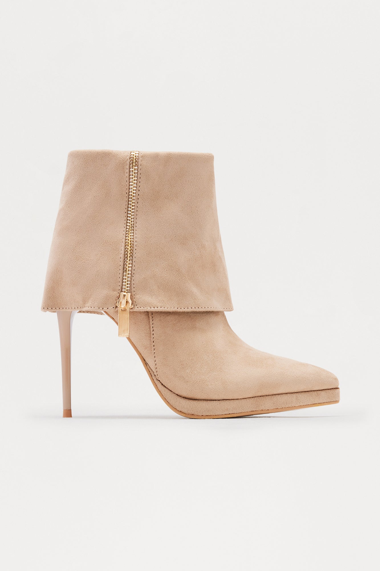 Elin Zipper Overlay Booties - Taupe