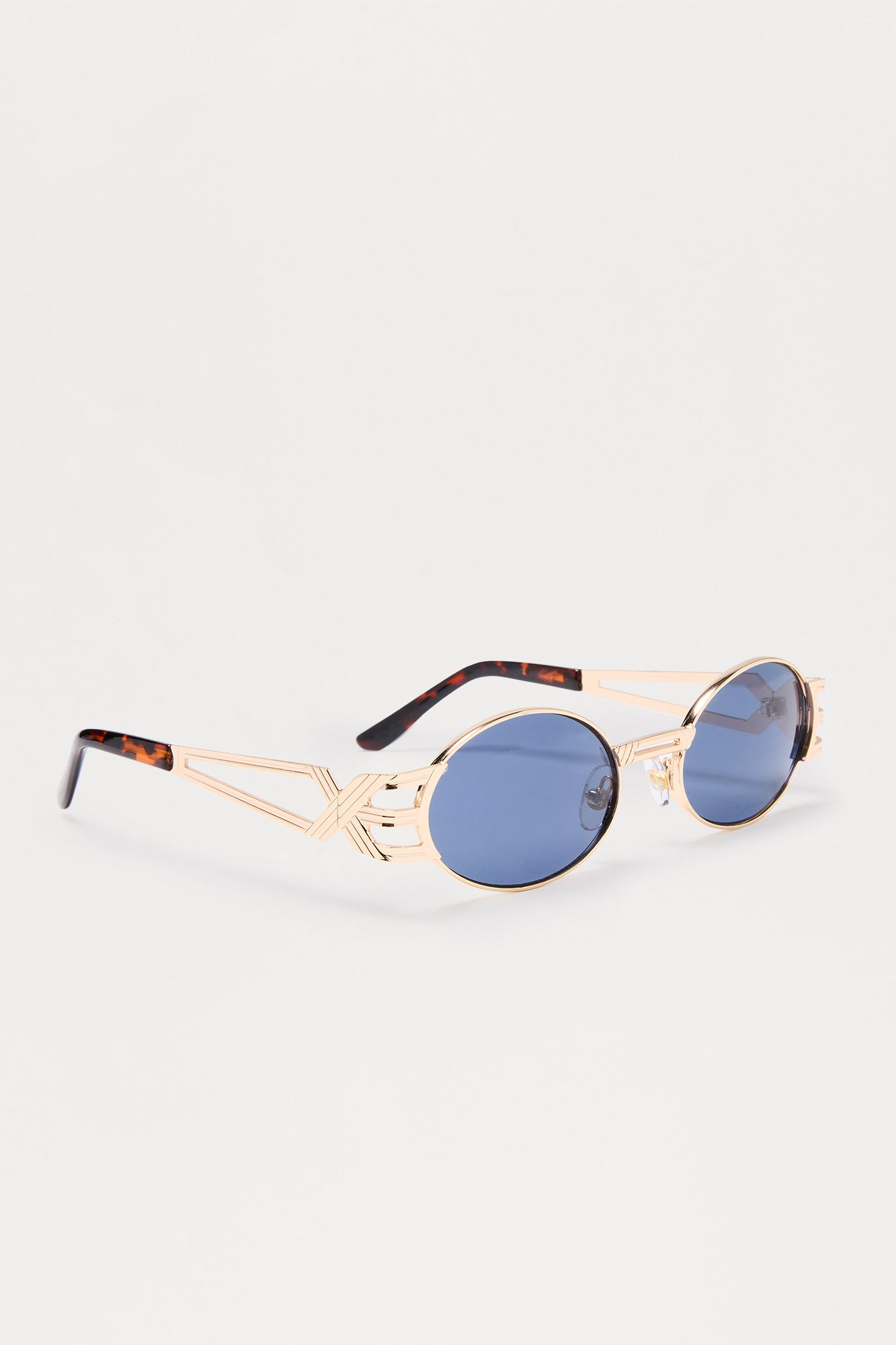 Bold Oval Metal Frame Colored Lens Sunglasses - Brown