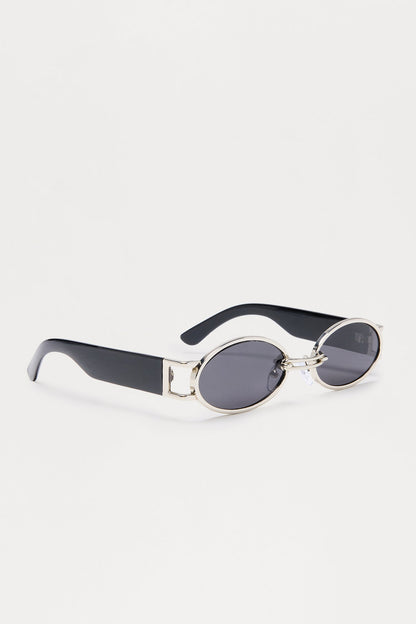 Sleek Oval Frame Colored Lens Sunglasses - Black