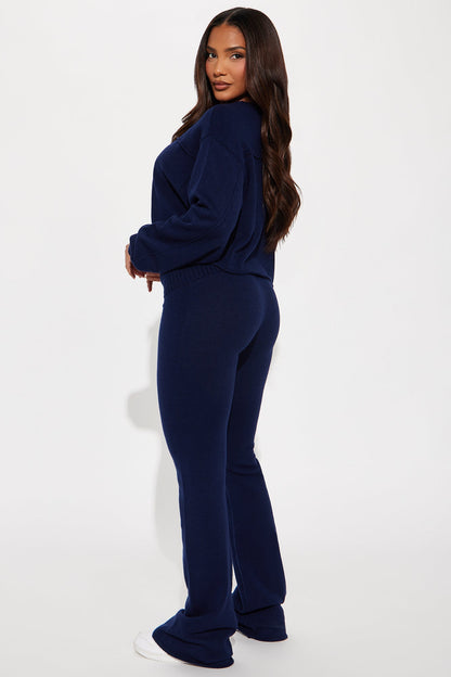Sporty Vibes Flare Leg Pant Set - Navy