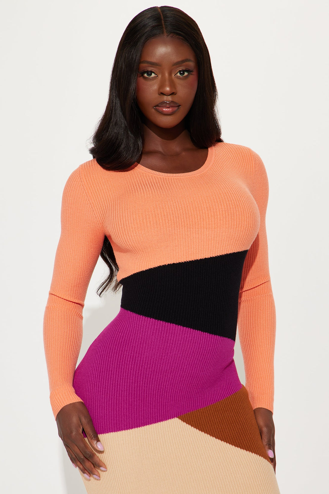 On Point Sweater Midi Dress - Orange/combo