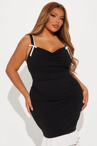 Elisa Ruffle Midi Dress - Black/White