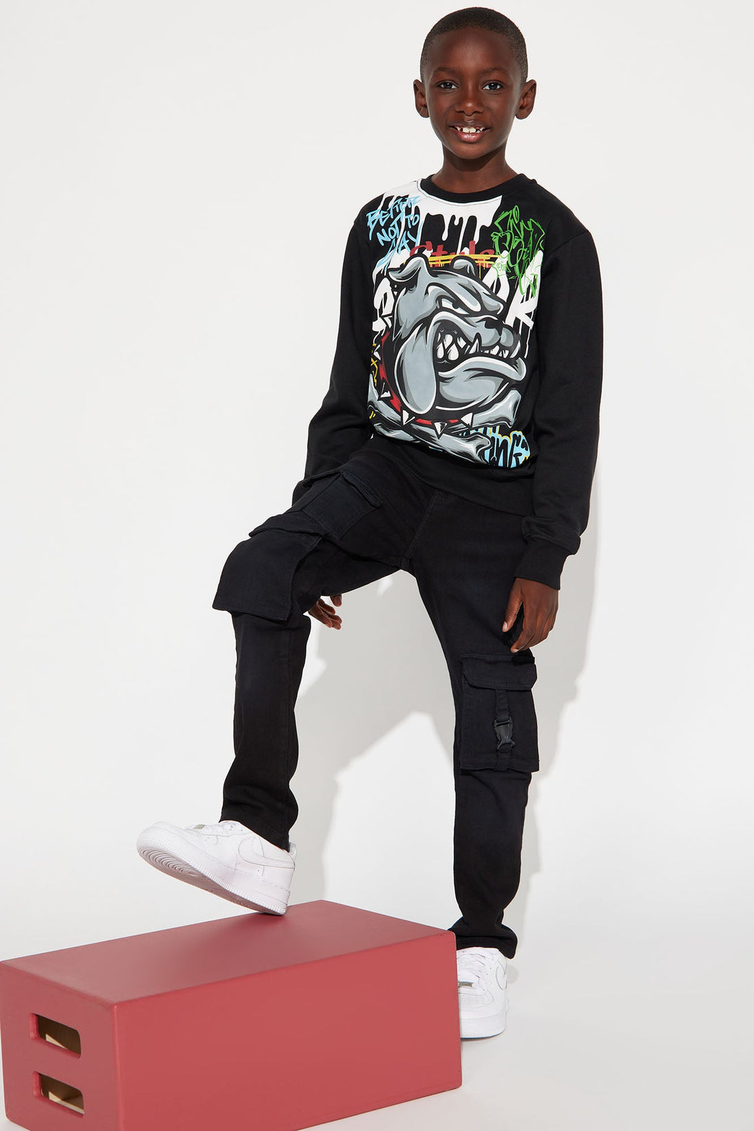 Mini Bull Dog Fleece Crew Neck Sweatshirt - Black