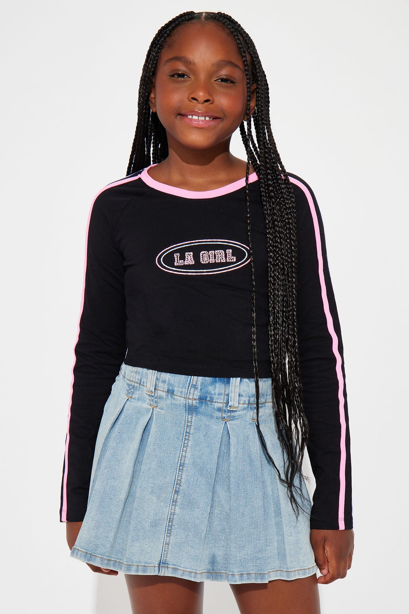 Mini LA Girl Rhinestone Long Sleeve Tee - Black