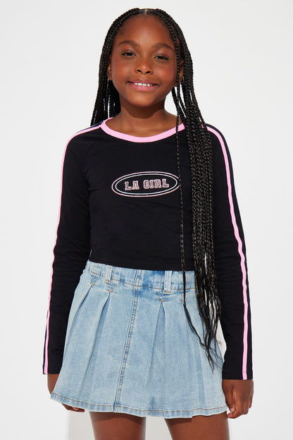 Mini LA Girl Rhinestone Long Sleeve Tee - Black