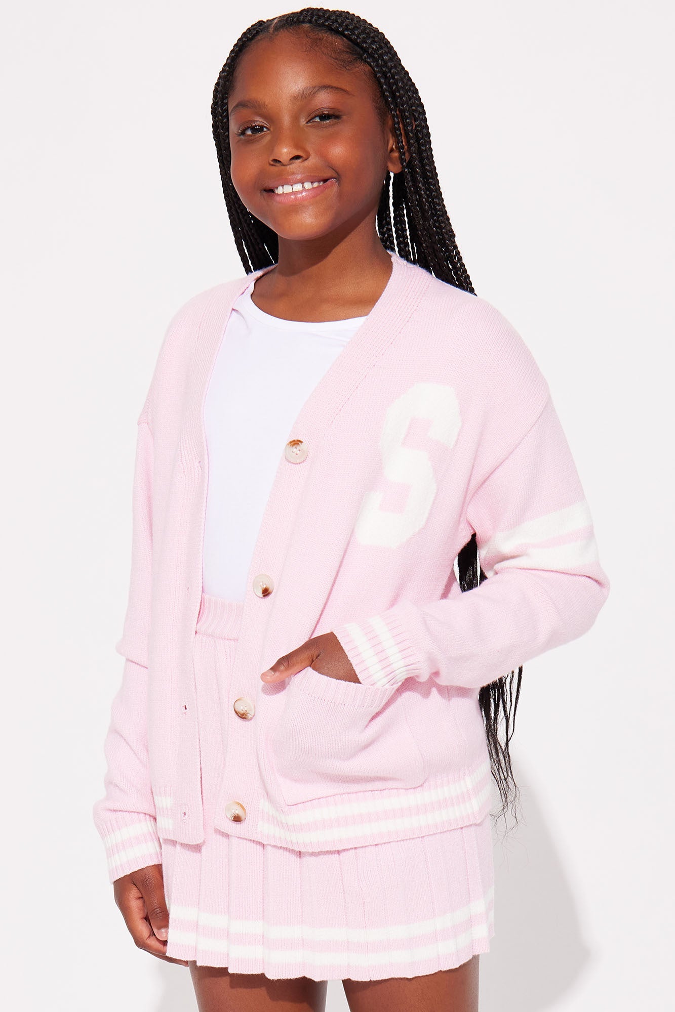 Mini Preppy Era Pleated Sweater Skirt Set - Pink