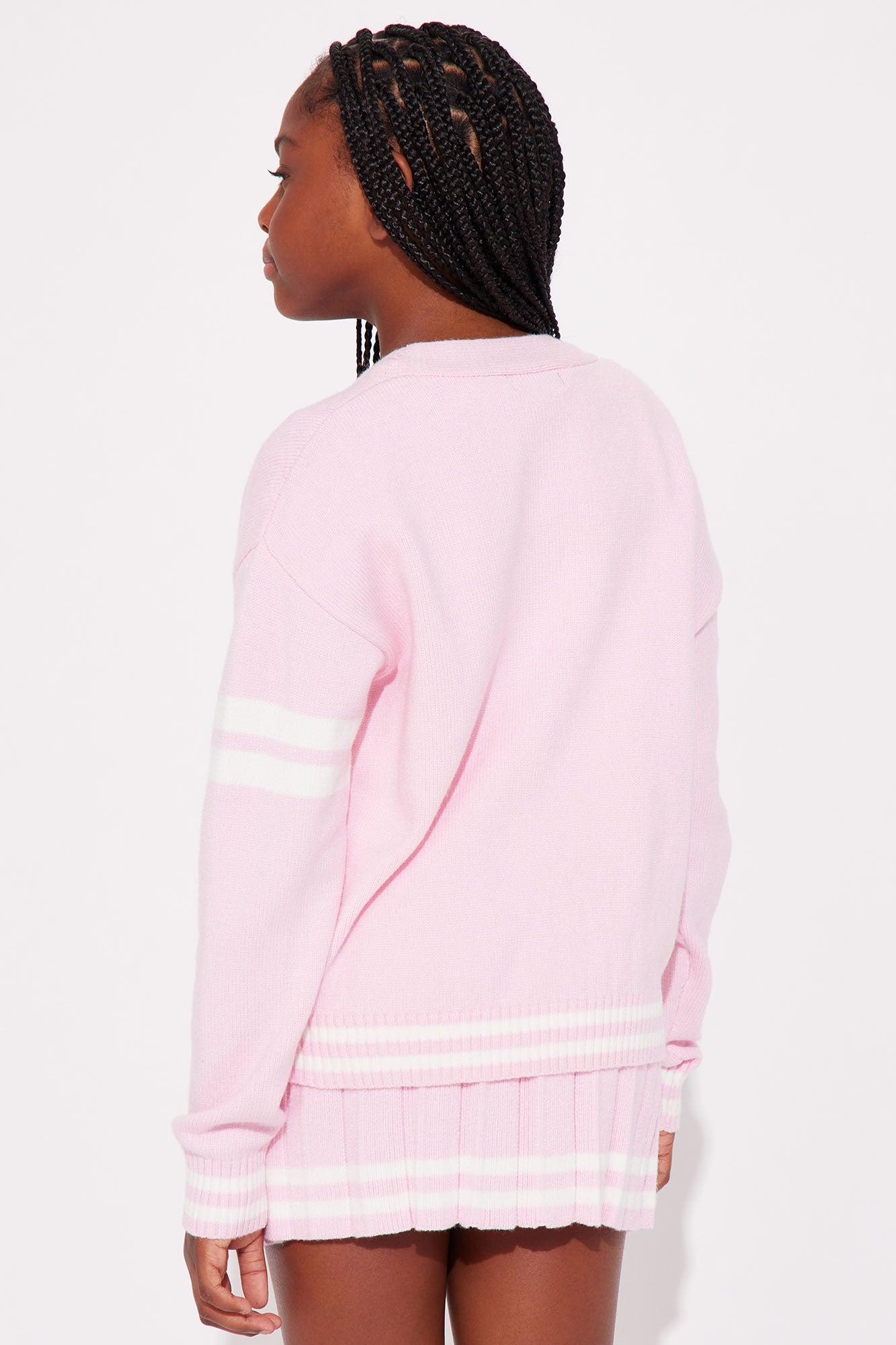 Mini Preppy Era Pleated Sweater Skirt Set - Pink