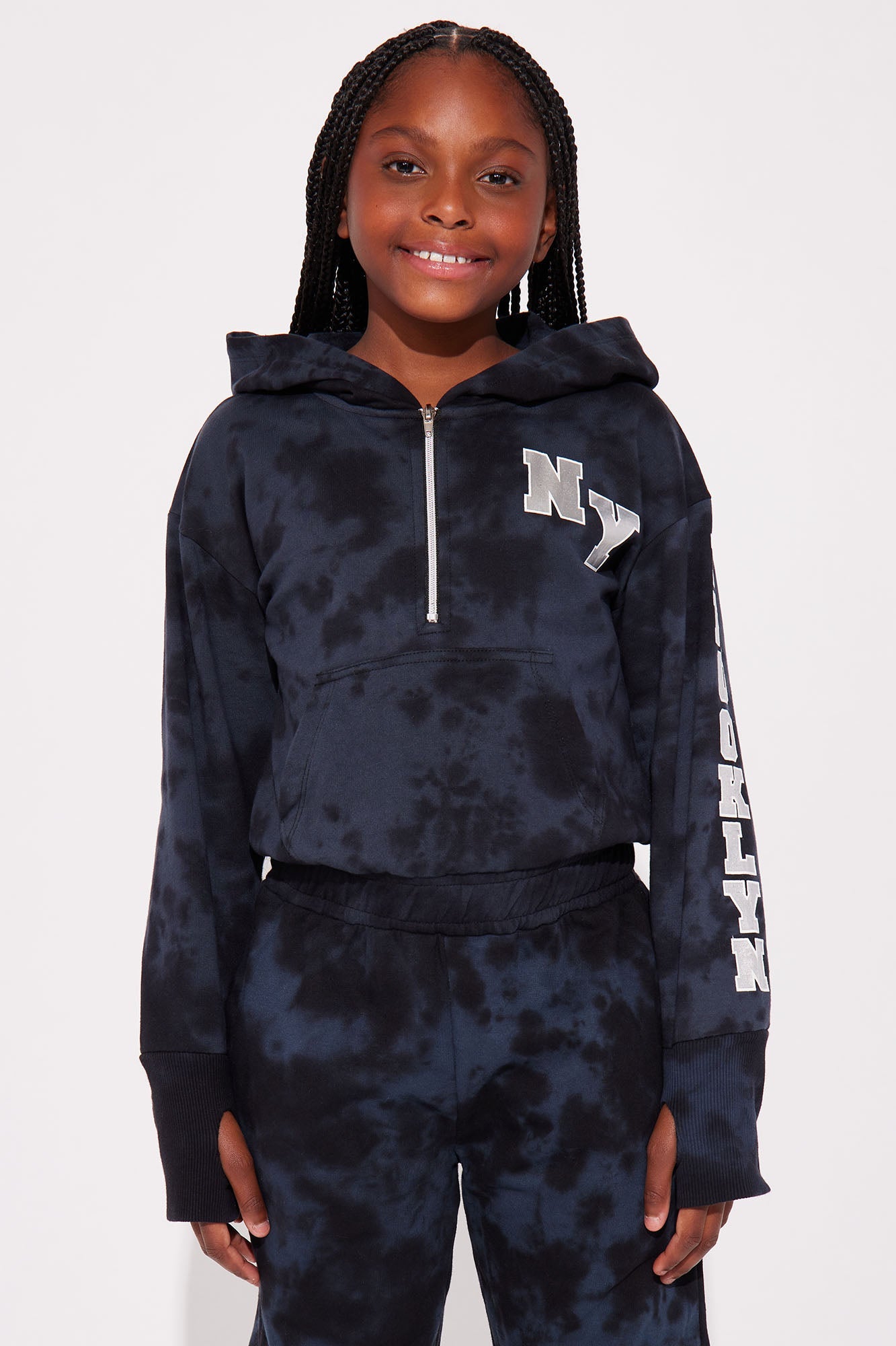 Mini Brooklyn Mineral Wash Fleece Jumpsuit - Black