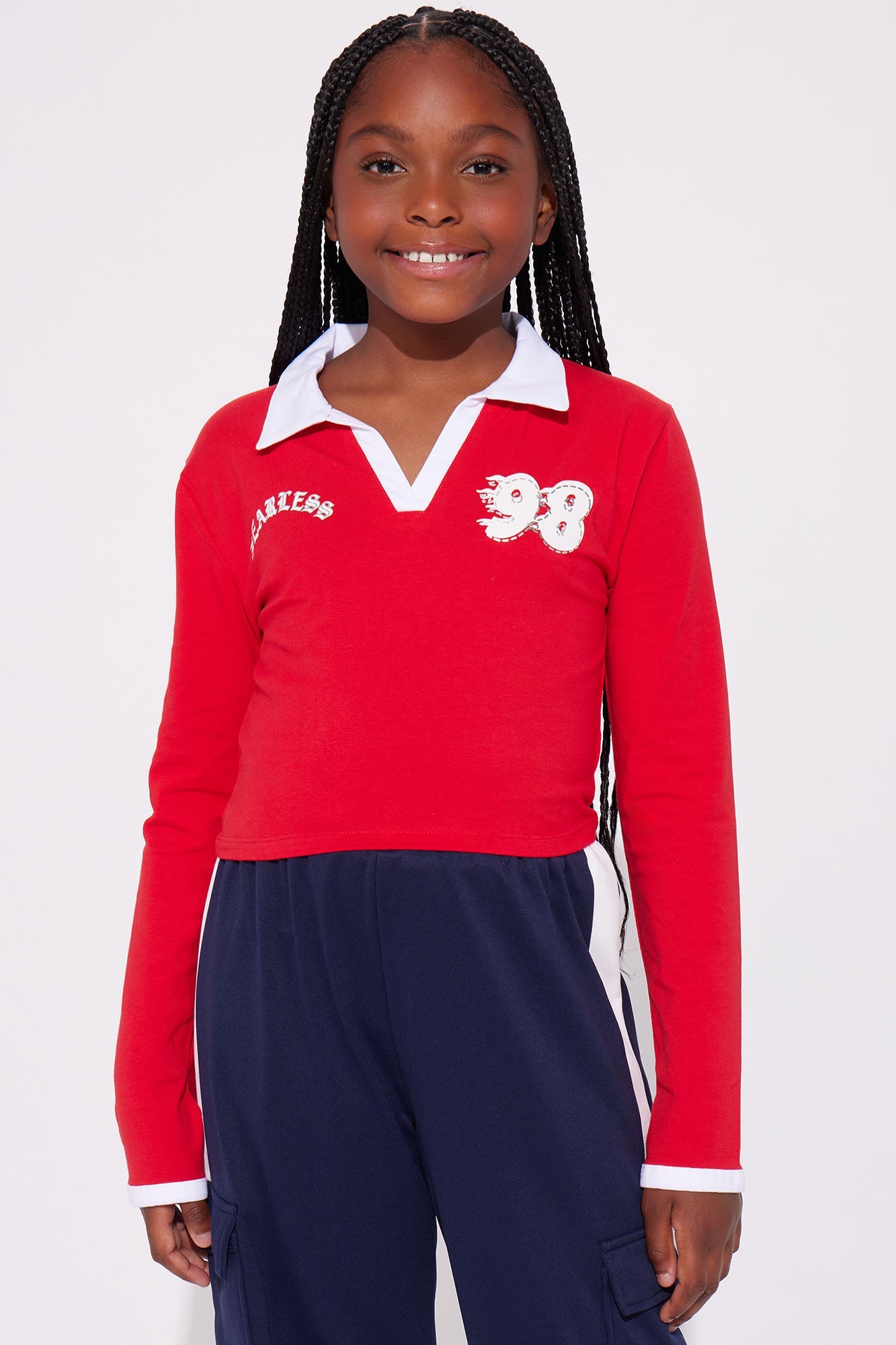 Mini Fearless 98 Front/Back Long Sleeve Polo Shirt - Red