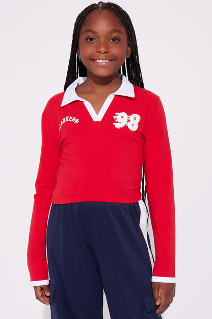 Mini Fearless 98 Front/Back Long Sleeve Polo Shirt - Red