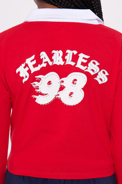 Mini Fearless 98 Front/Back Long Sleeve Polo Shirt - Red