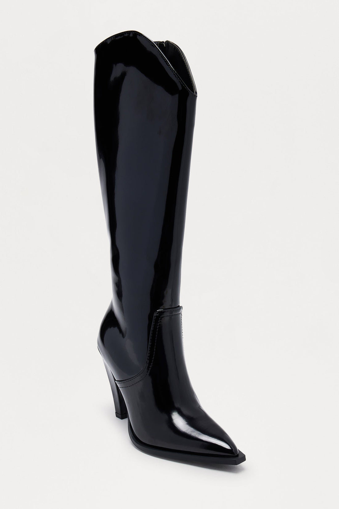 Cosmo Faux Patent Knee High Boots - Black