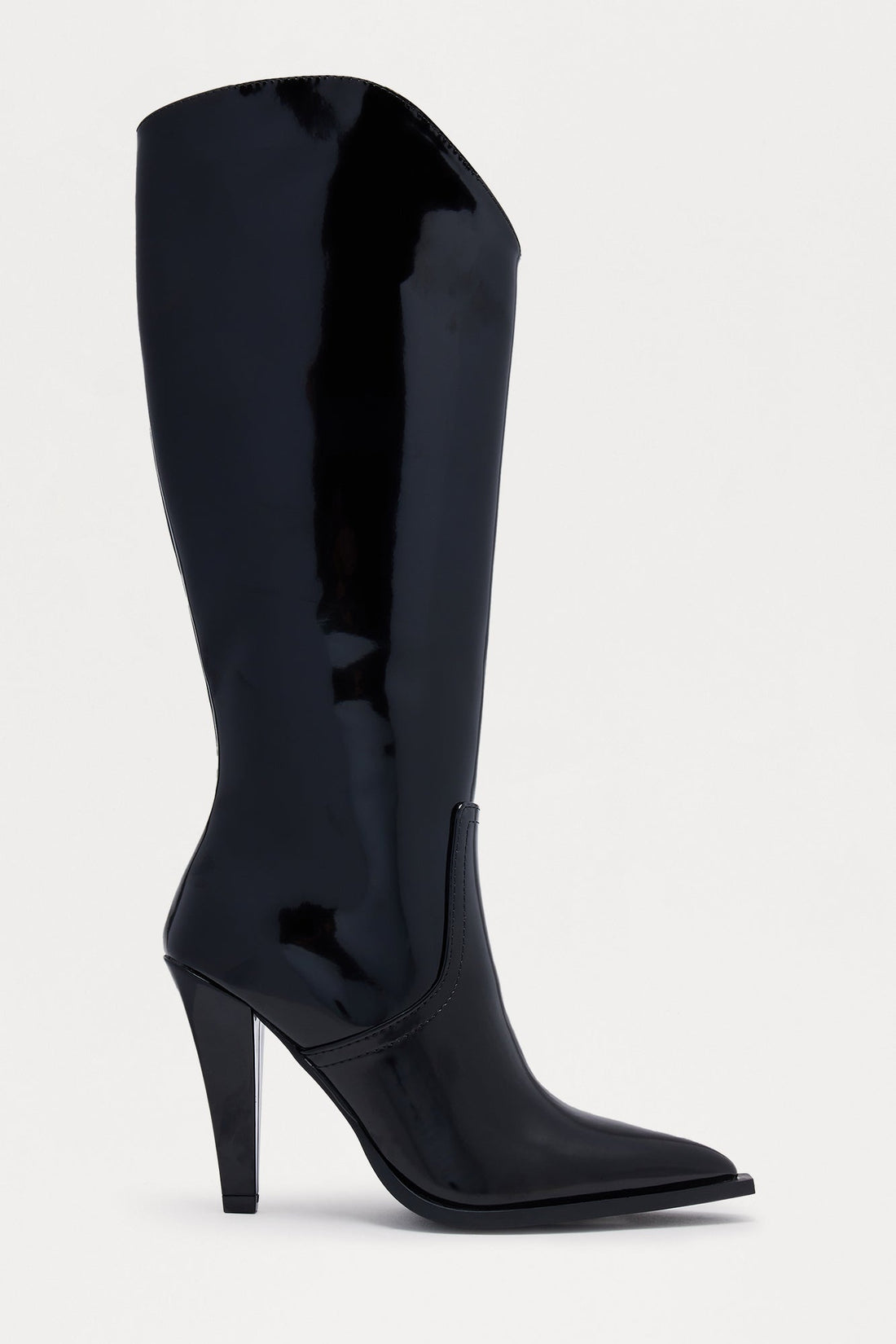 Cosmo Faux Patent Knee High Boots - Black