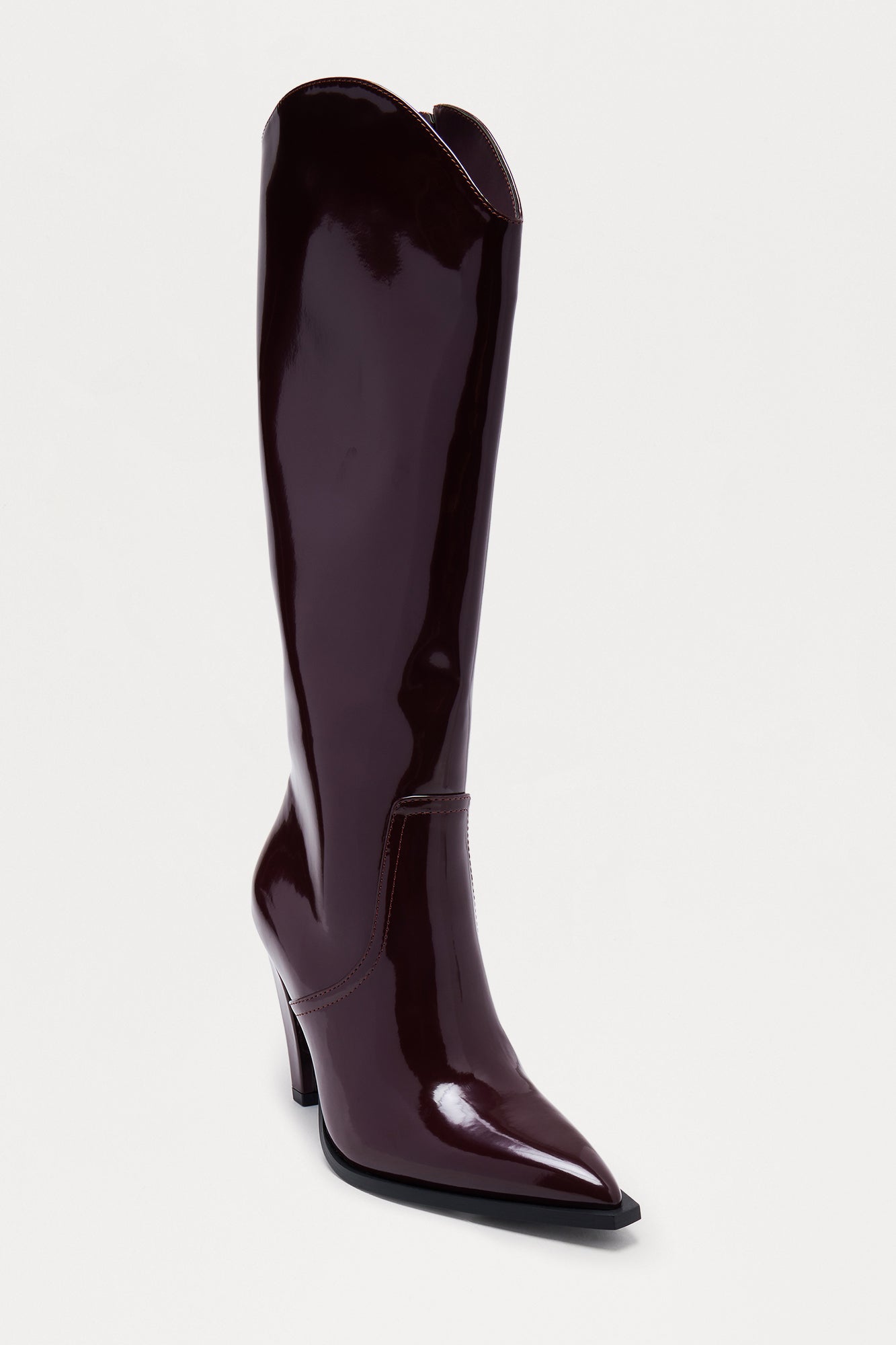 Cosmo Faux Patent Knee High Boots - Burgundy