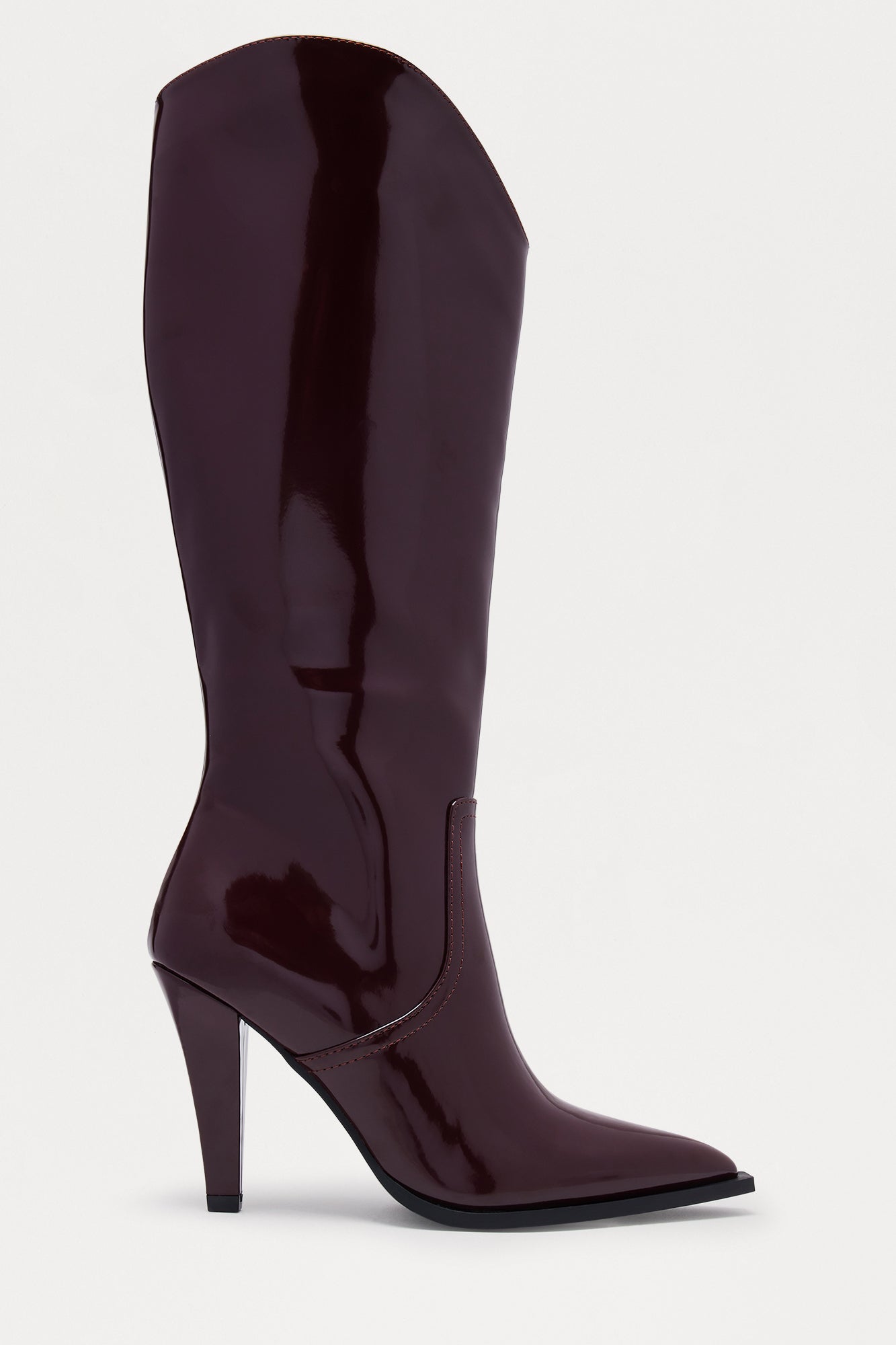 Cosmo Faux Patent Knee High Boots - Burgundy