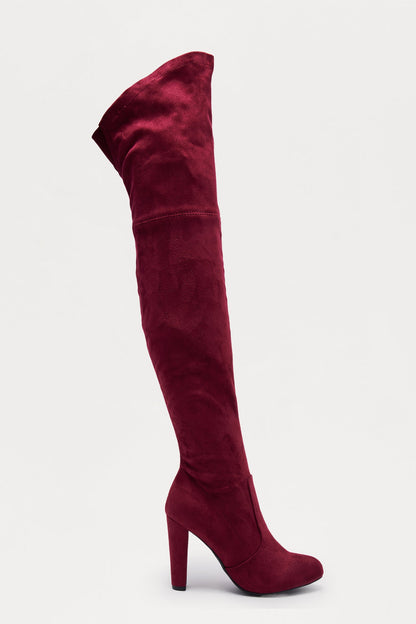 No Problems Here Over The Knee Boots - Burgundy