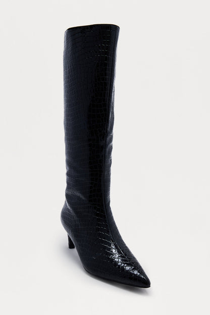 Scottland Croc Knee High Boots - Black