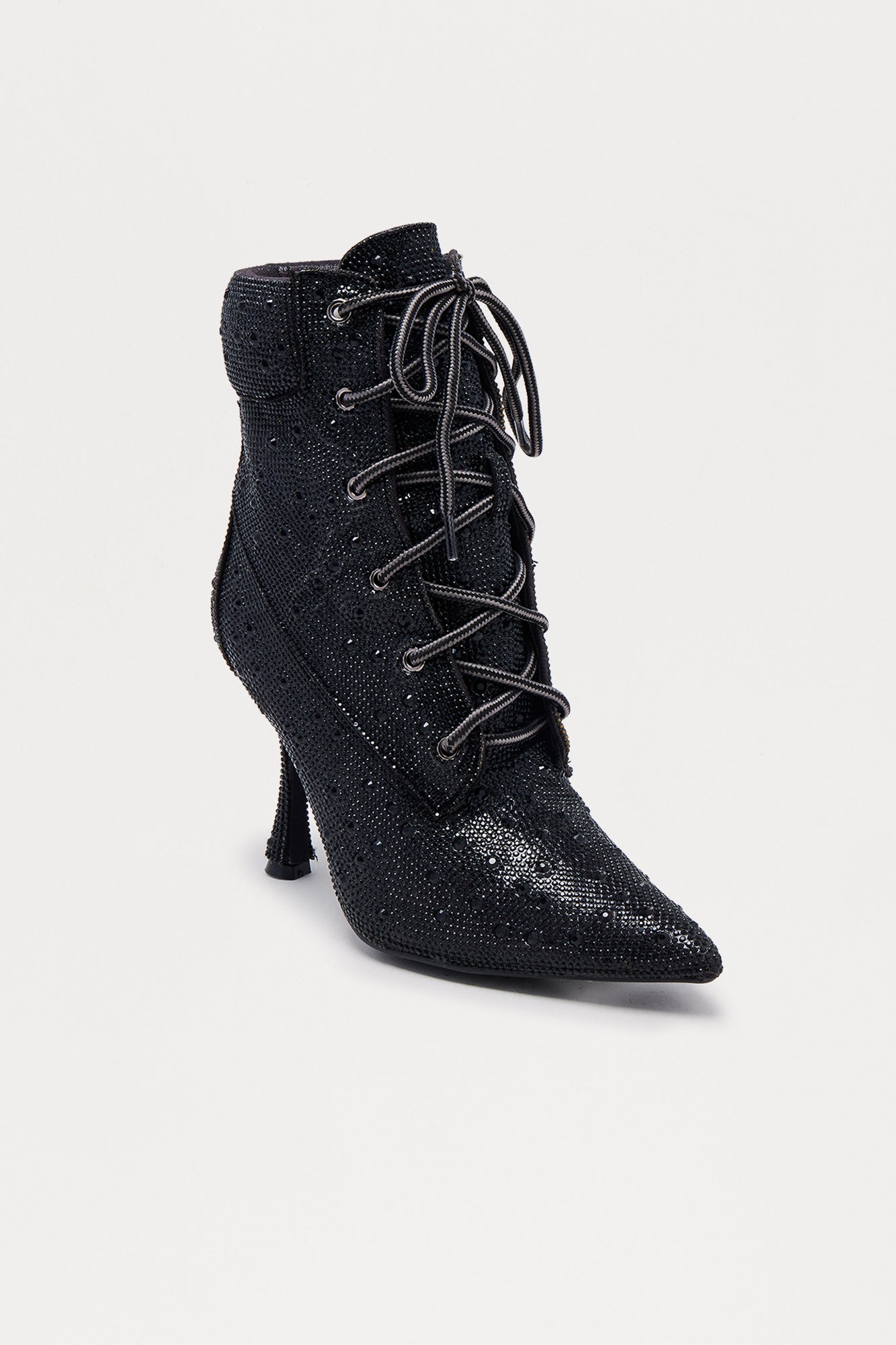 Harlan Rhinestone Lace Up Booties - Black