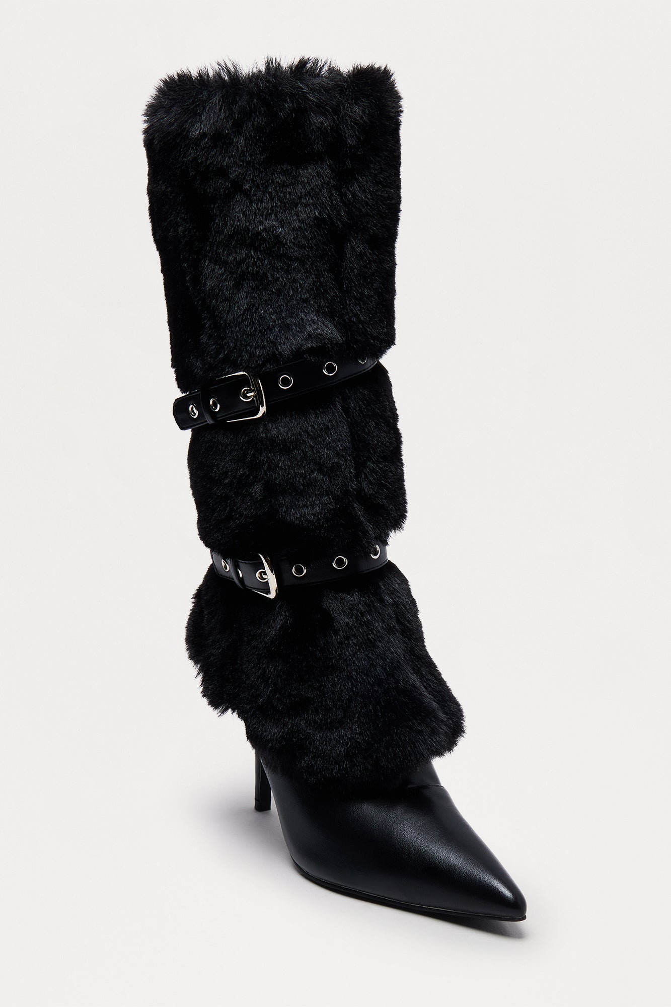 Whittier Buckle Faux Fur Boots - Black