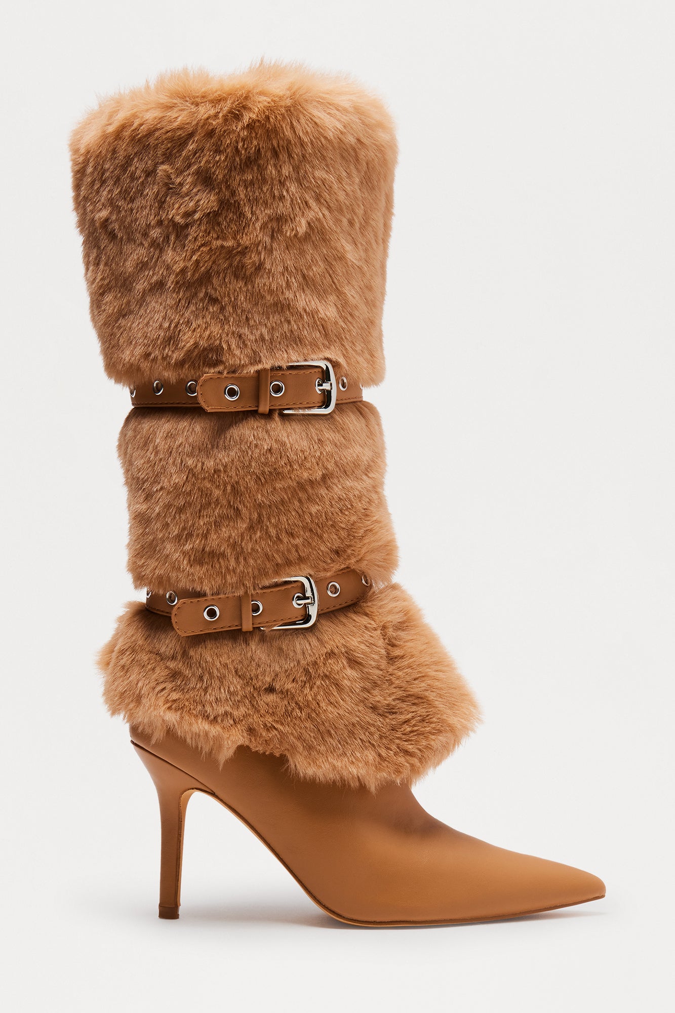 Whittier Buckle Faux Fur Boots - Taupe