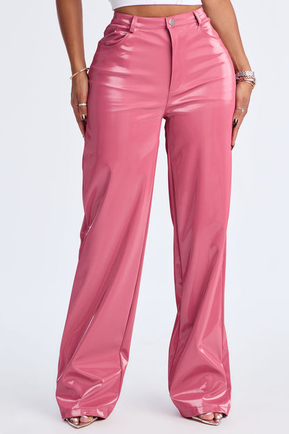 Imani Shimmer Faux Leather Wide Leg Pant 33″ - Pink
