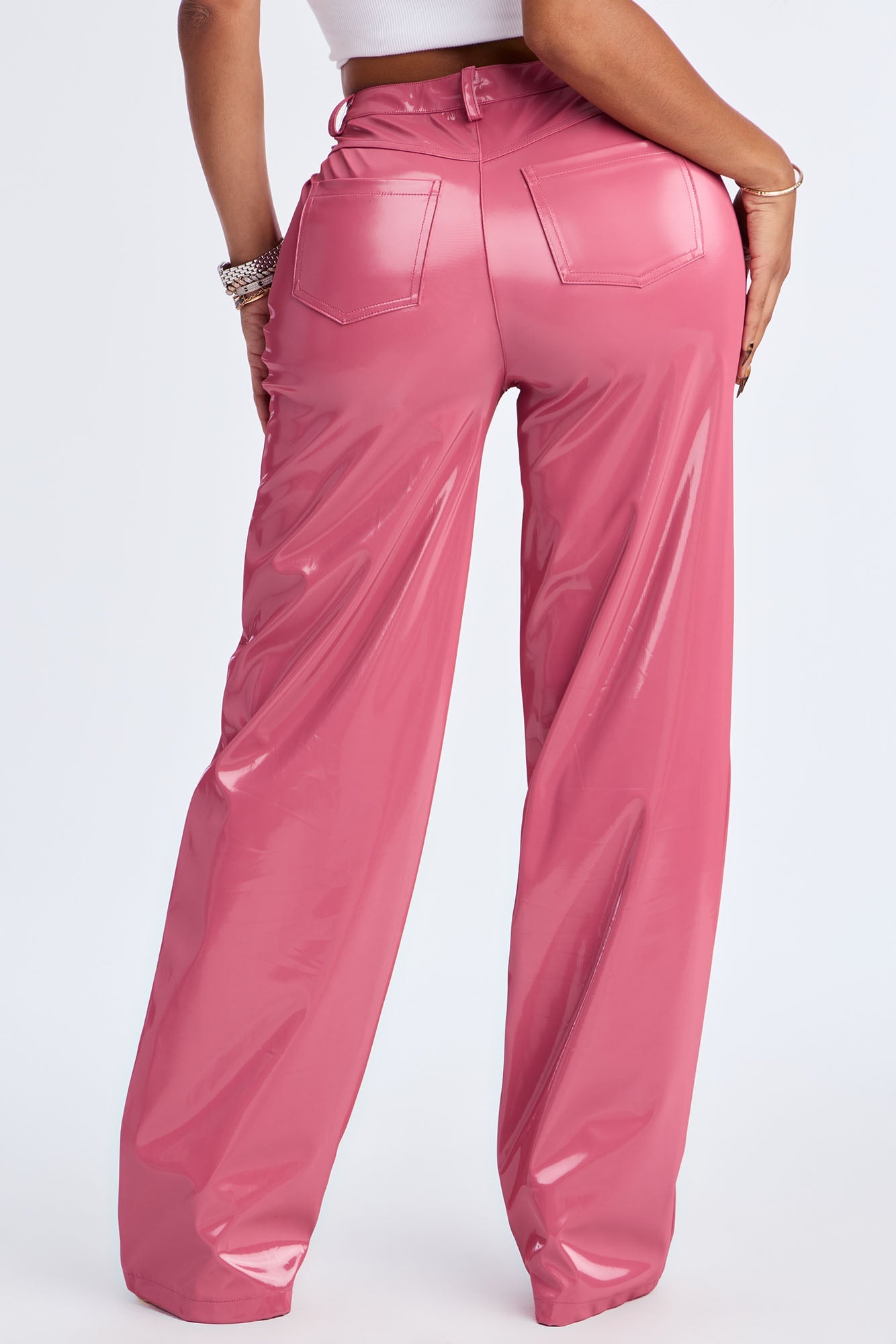 Imani Shimmer Faux Leather Wide Leg Pant 33″ - Pink