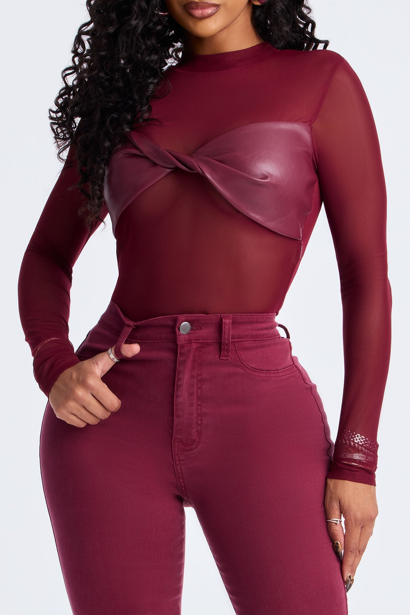 Classic High Waist Skinny Jeans - Burgundy
