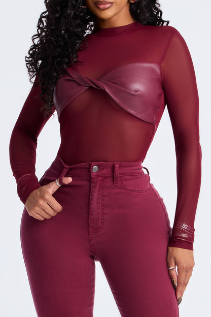 Classic High Waist Skinny Jeans - Burgundy