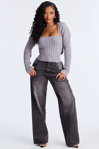 Take Your Time Ribbed 2pc Sweater Set - Heather Grey