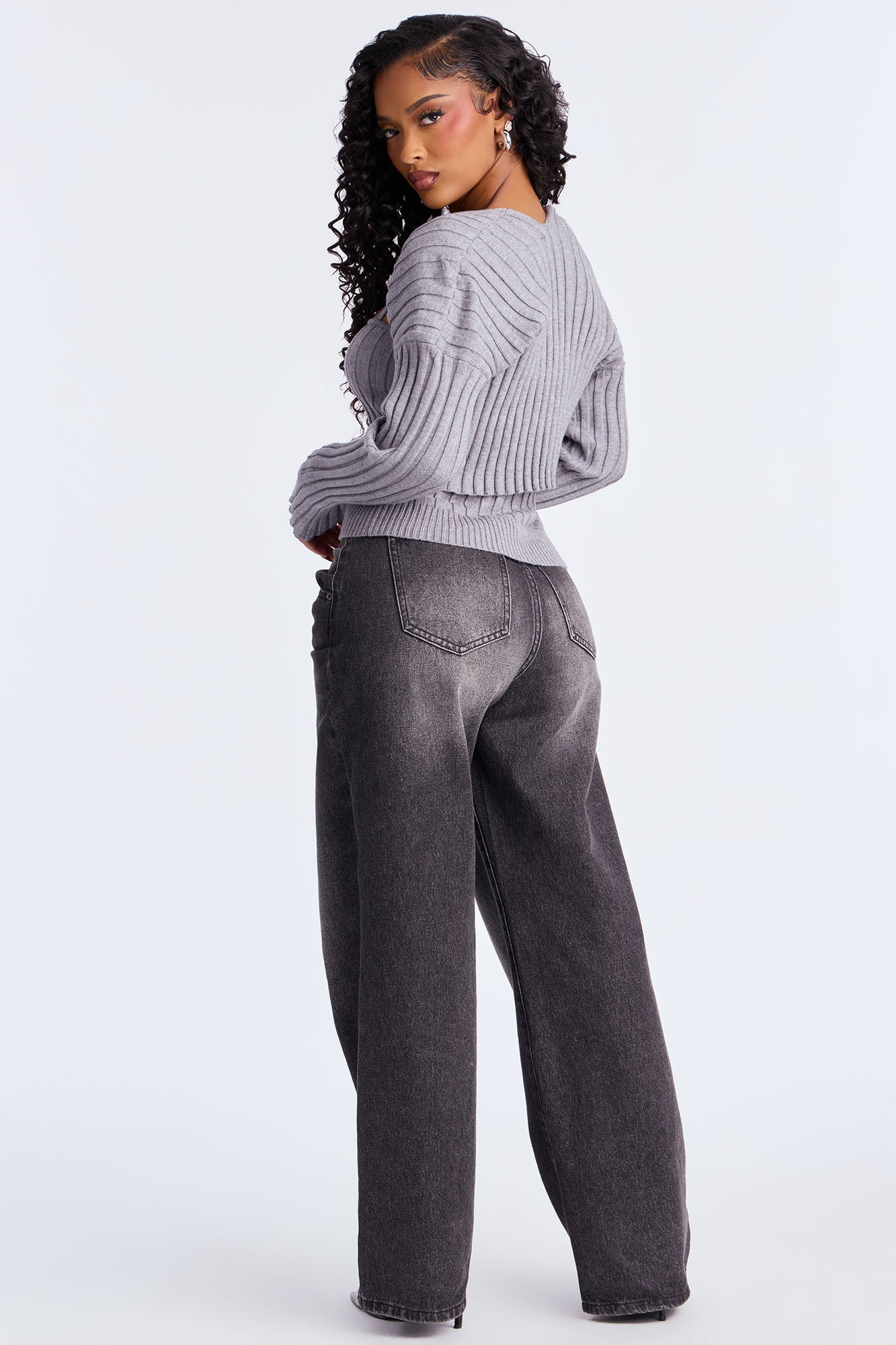 Take Your Time Ribbed 2pc Sweater Set - Heather Grey
