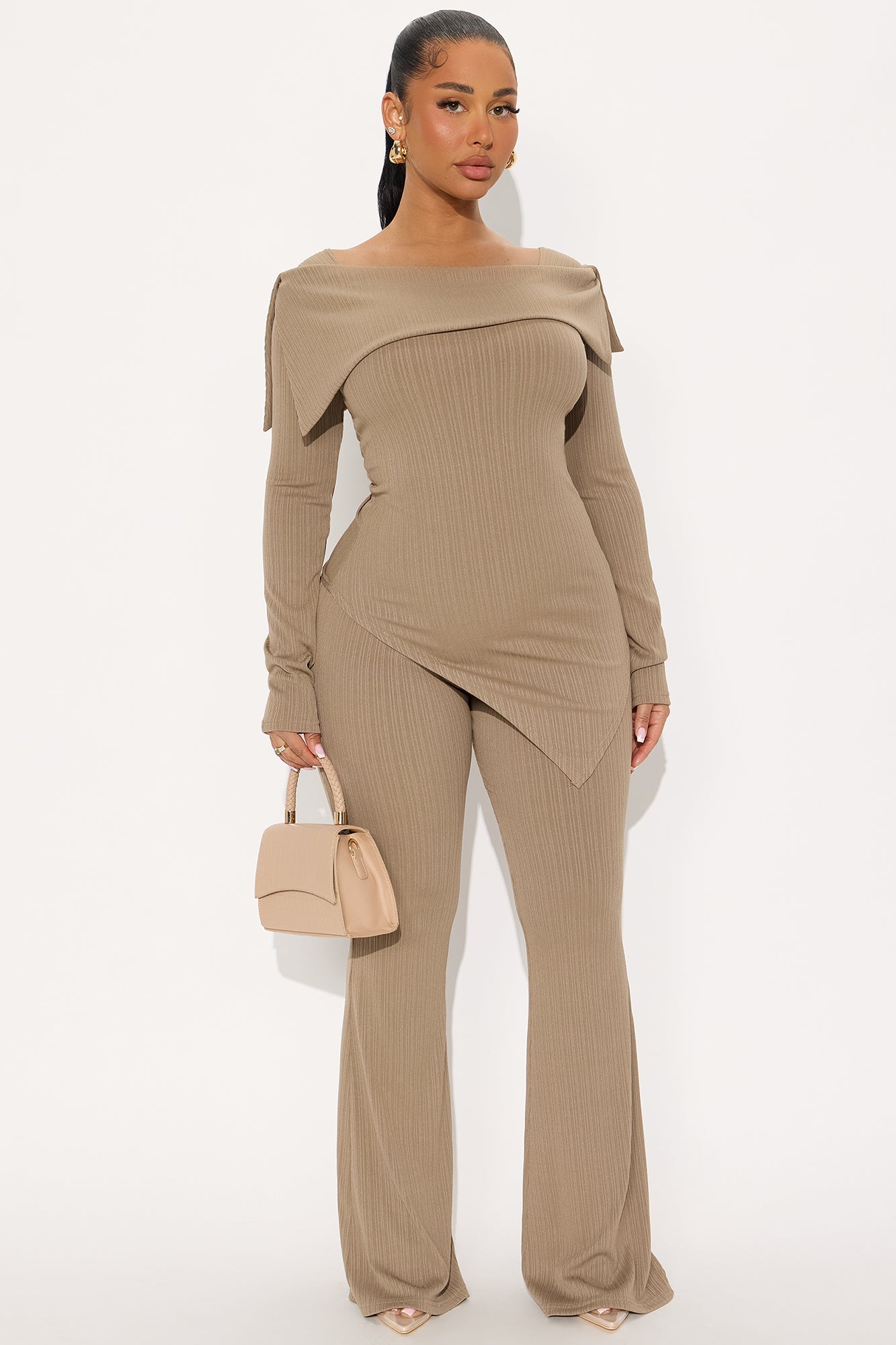 Cierra Off Shoulder Pant Set - Stone