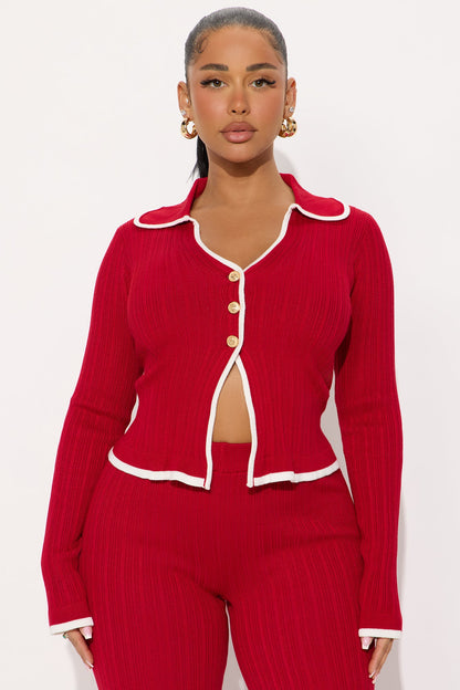 Macy Sweater Knit Flare Pant Set - Red