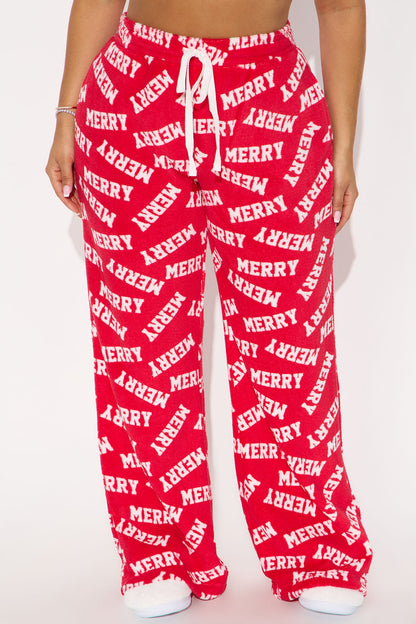 Merry Everything Matching Family Plush PJ Pants - Red/White