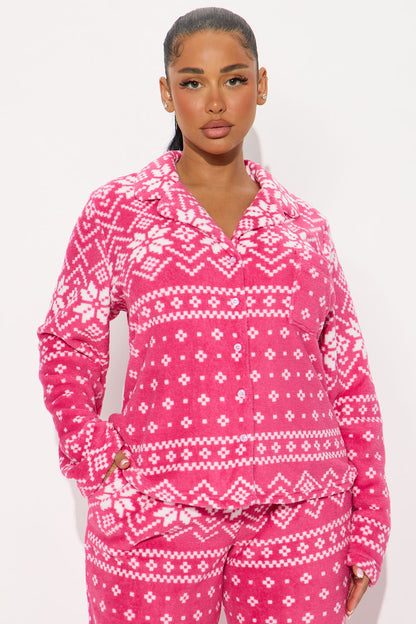 Winter Cutie Plush Long Sleeve PJ Pant Set - Pink