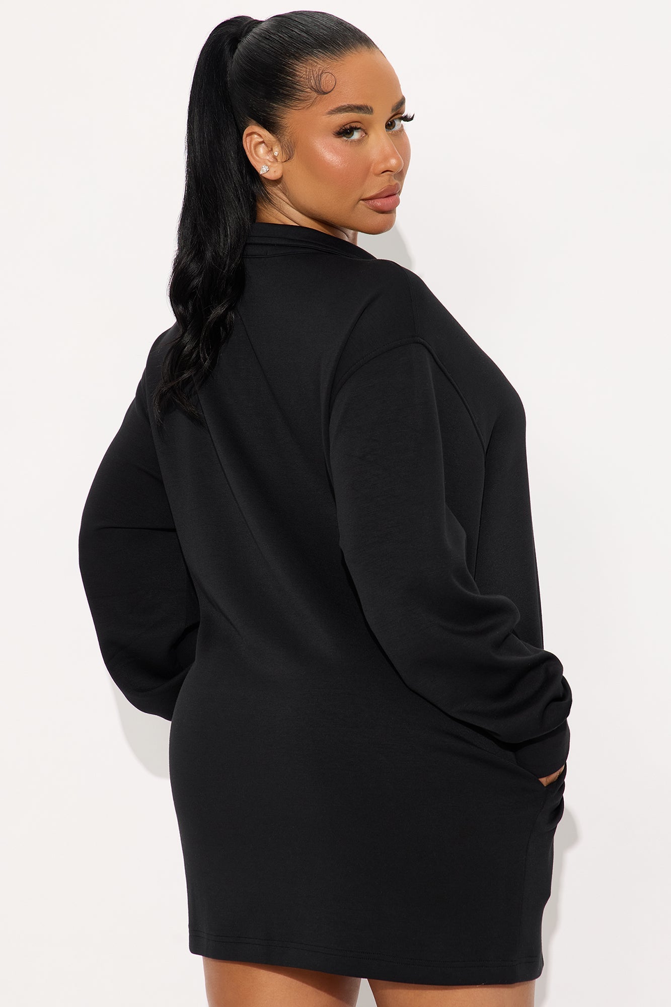 Flow With Me Sweater Mini Dress - Black