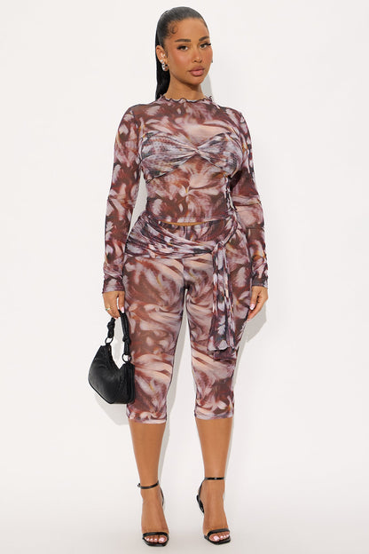 Out For The Night Capri Set - Brown Combo