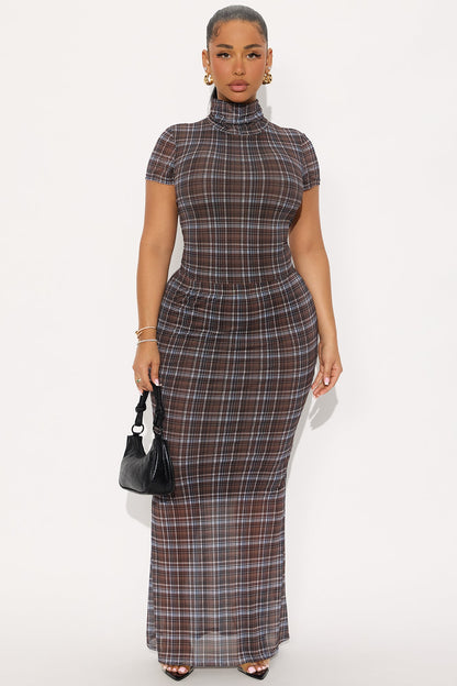 Jolene Plaid Maxi Skirt Set - Brown Combo