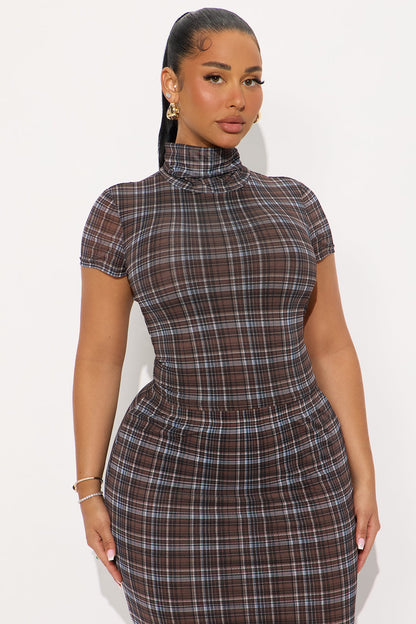 Jolene Plaid Maxi Skirt Set - Brown Combo