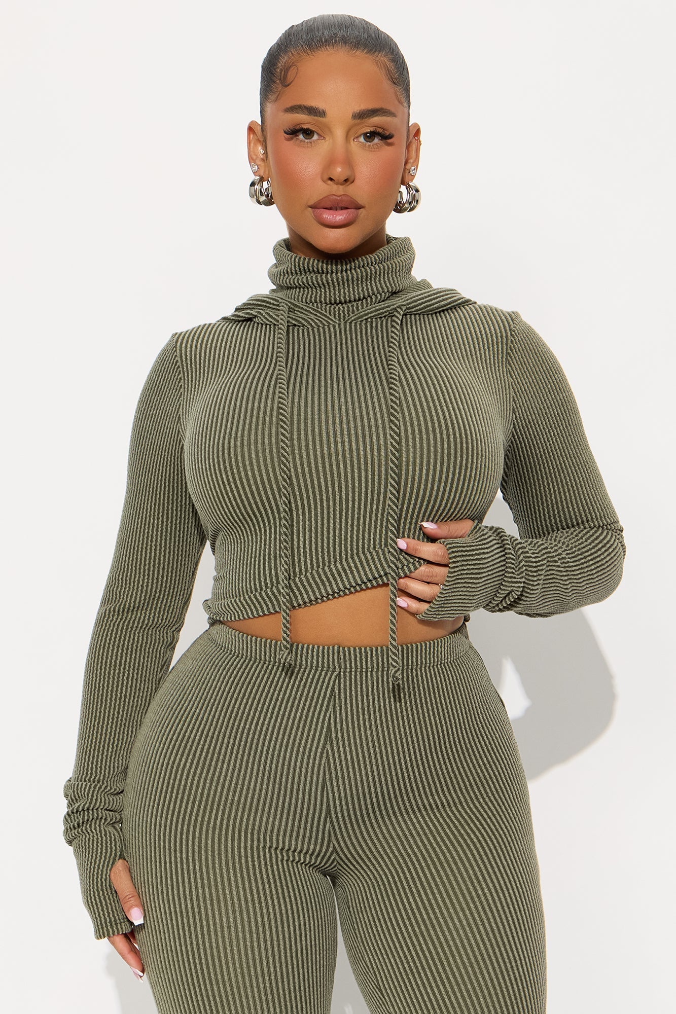 Center Of Attention Hoodie Pant Set - Olive