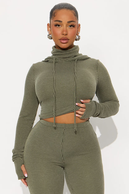 Center Of Attention Hoodie Pant Set - Olive