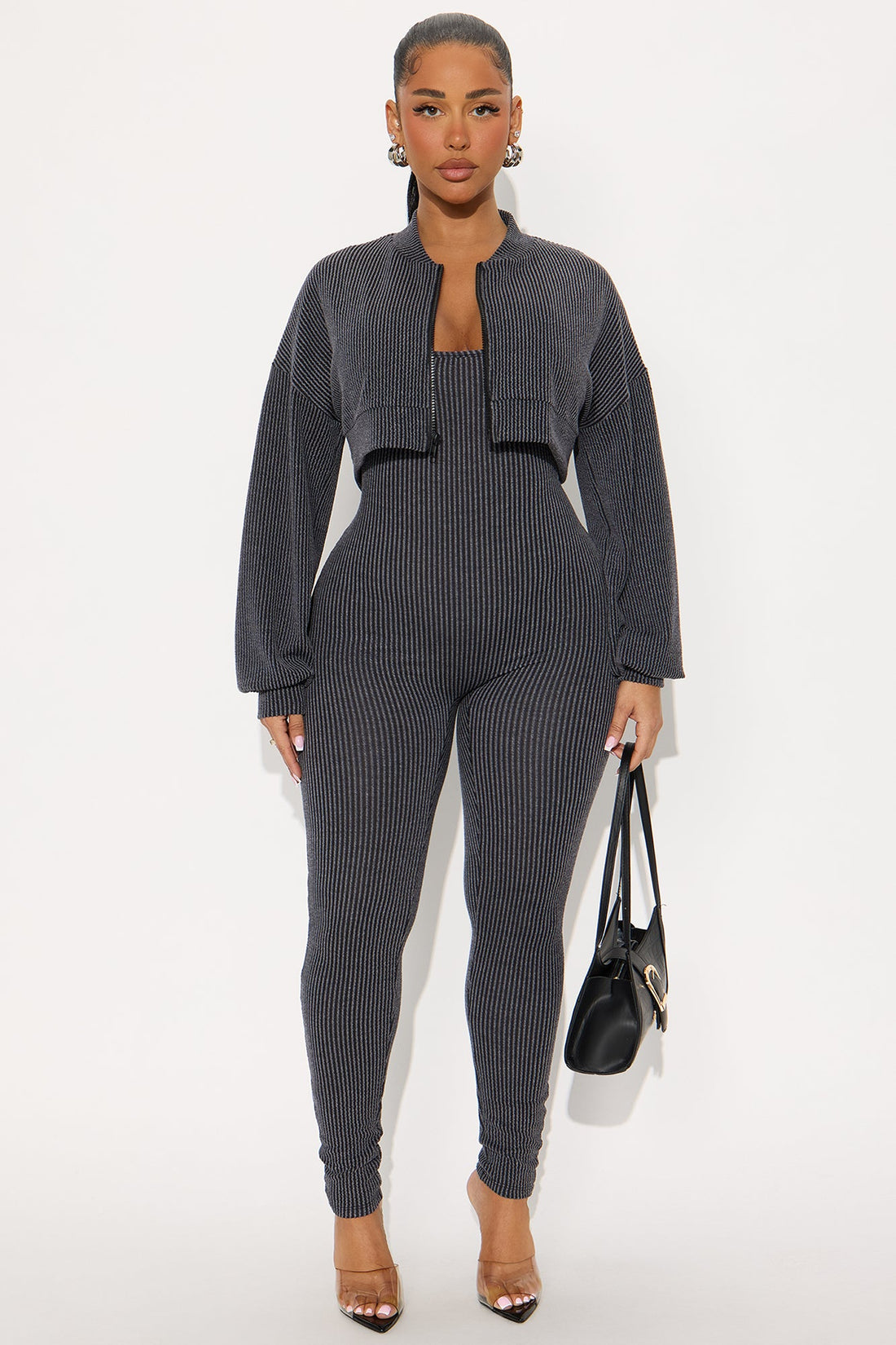Riley Ribbed Two Piece Jumpsuit - Black