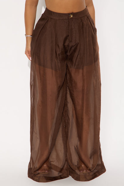 Hollie Wide Leg Organza Pant - Chocolate
